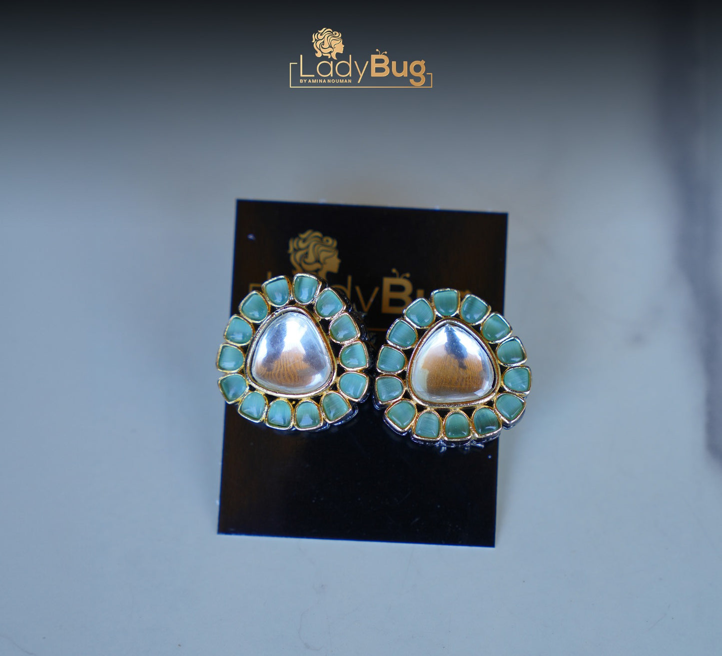 Mint Kundan Studs with Victorian Polish