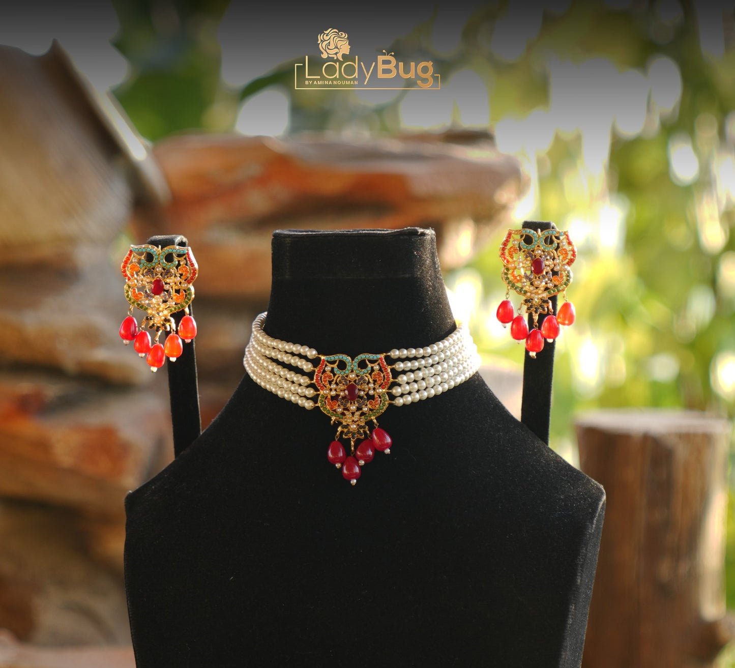 Nauratan Choker Set with white pearls and beads