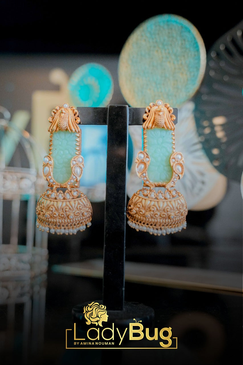 German Silver Carved Stone Jhumkas