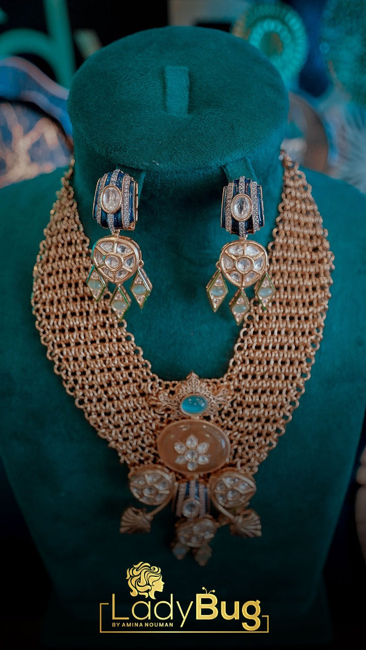 Kundan modern style necklace set with stones