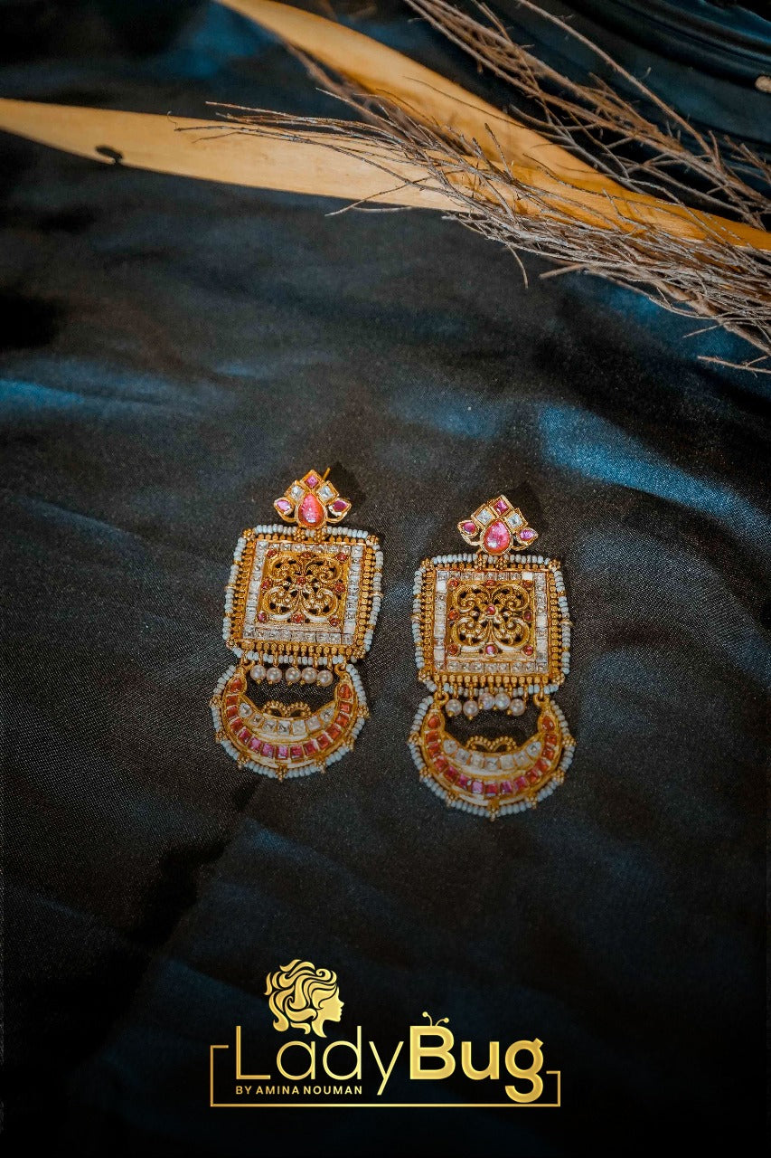 Silver Golden Stone Earrings