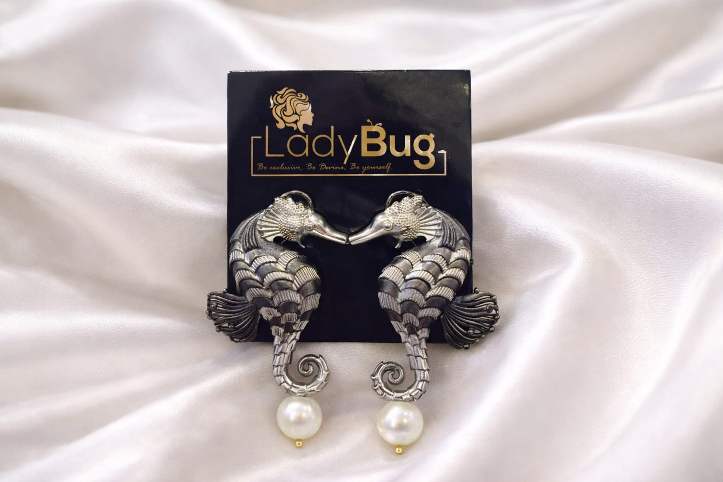 Seahorse Pearl Earrings | Luxury Statement Designer Jewelry LB-429