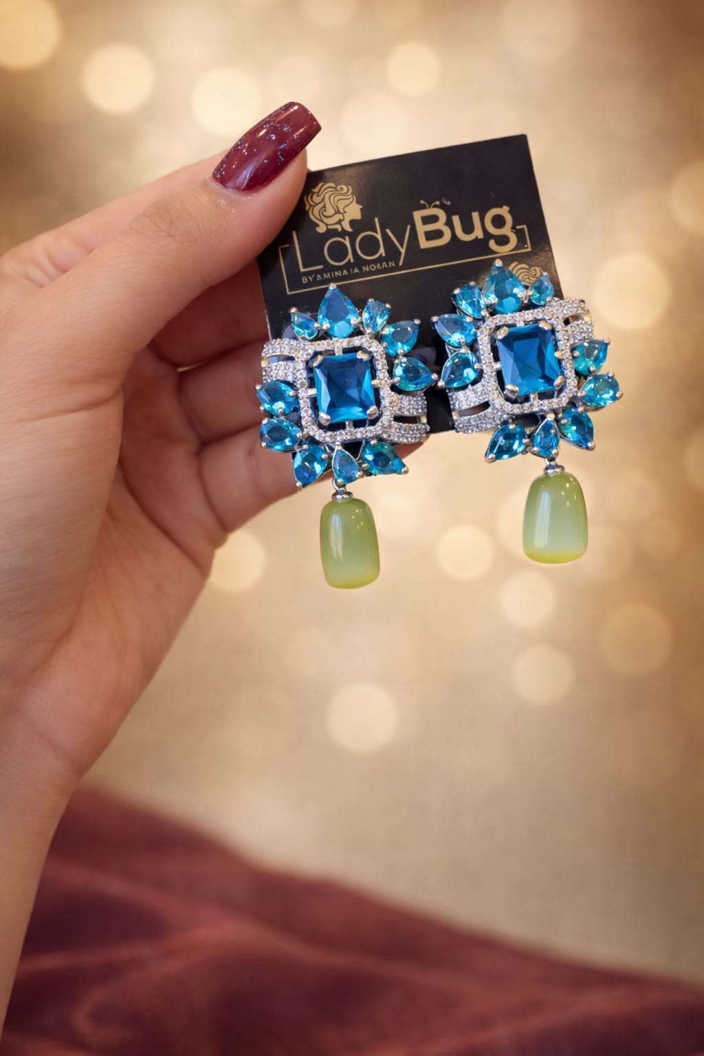 Blue Stone Statement Earrings — Luxury Party & Occasion Wear LB-822