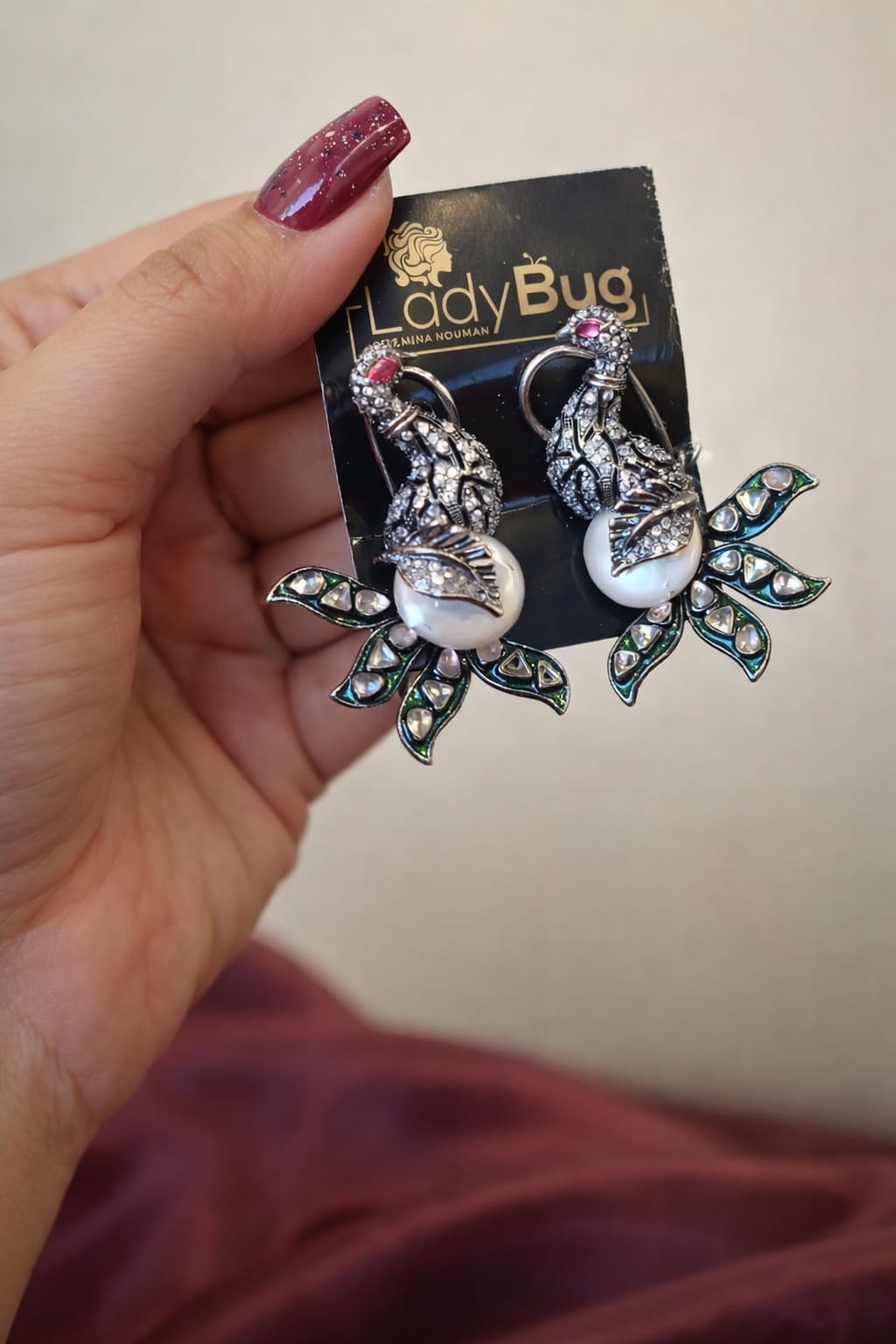 Antique Peacock Earrings with Pearls — Traditional Ethnic Jewelry LB -827