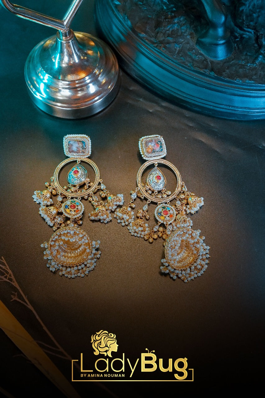 Puta Duplet Stone long Earrings with Paachi Kundan Work