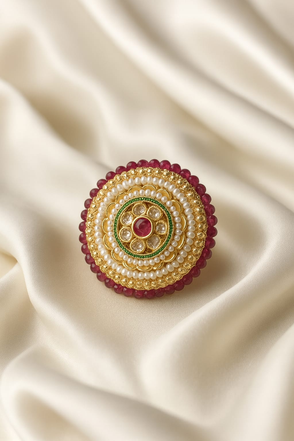 Gold Plated Ring with Emerald and Ruby Stone