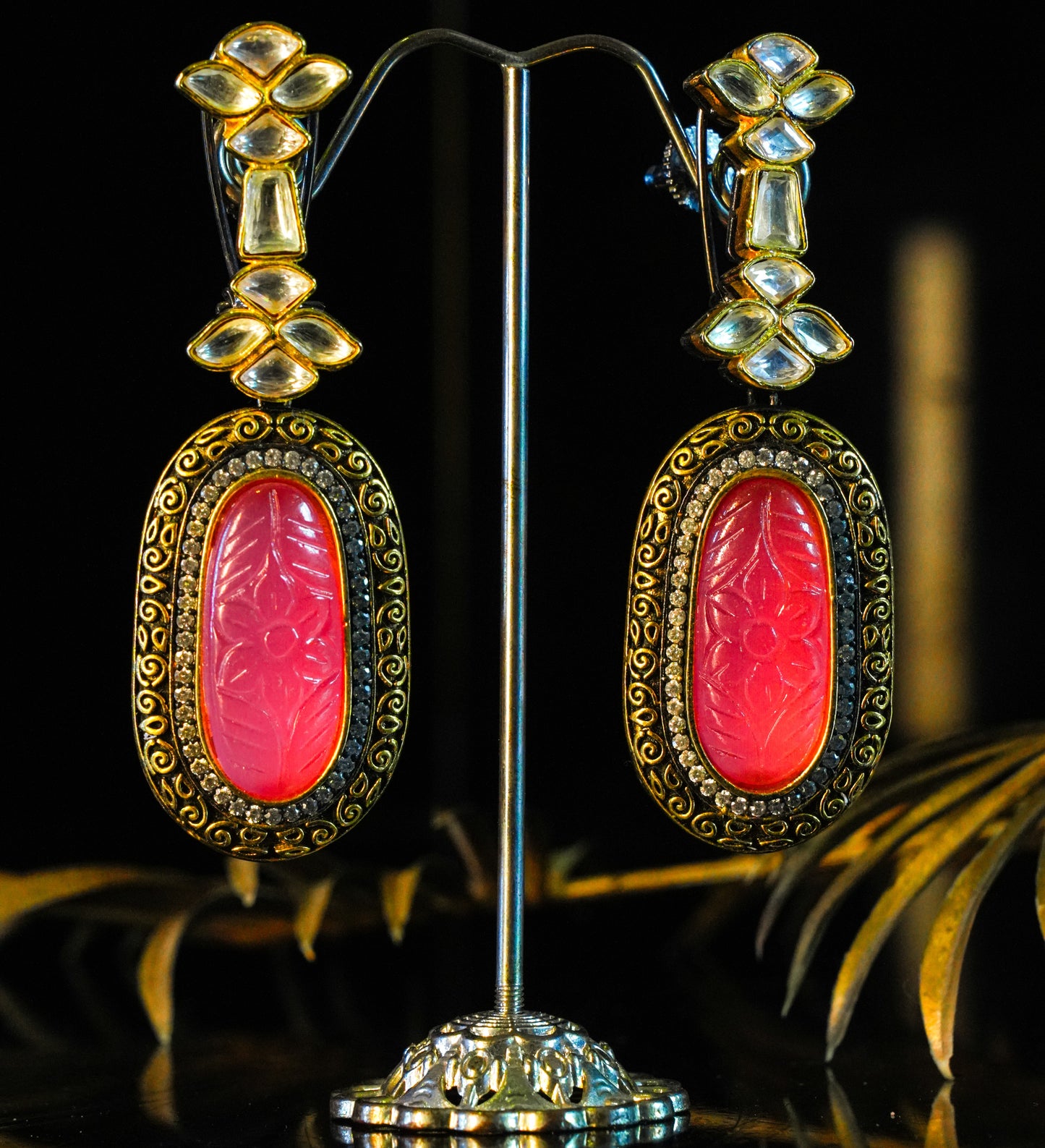Kundan and Carved stone Earring (LB-358, LB-357)