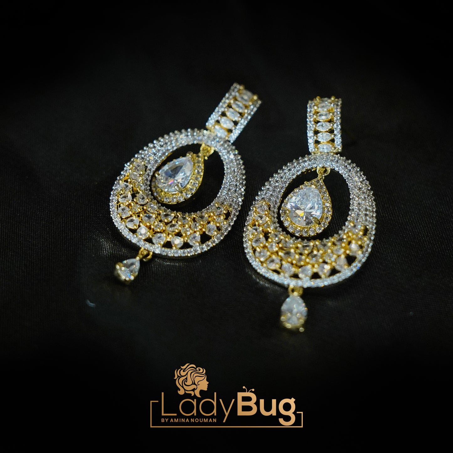 Gold Plated Zircon Earrings & Teeka