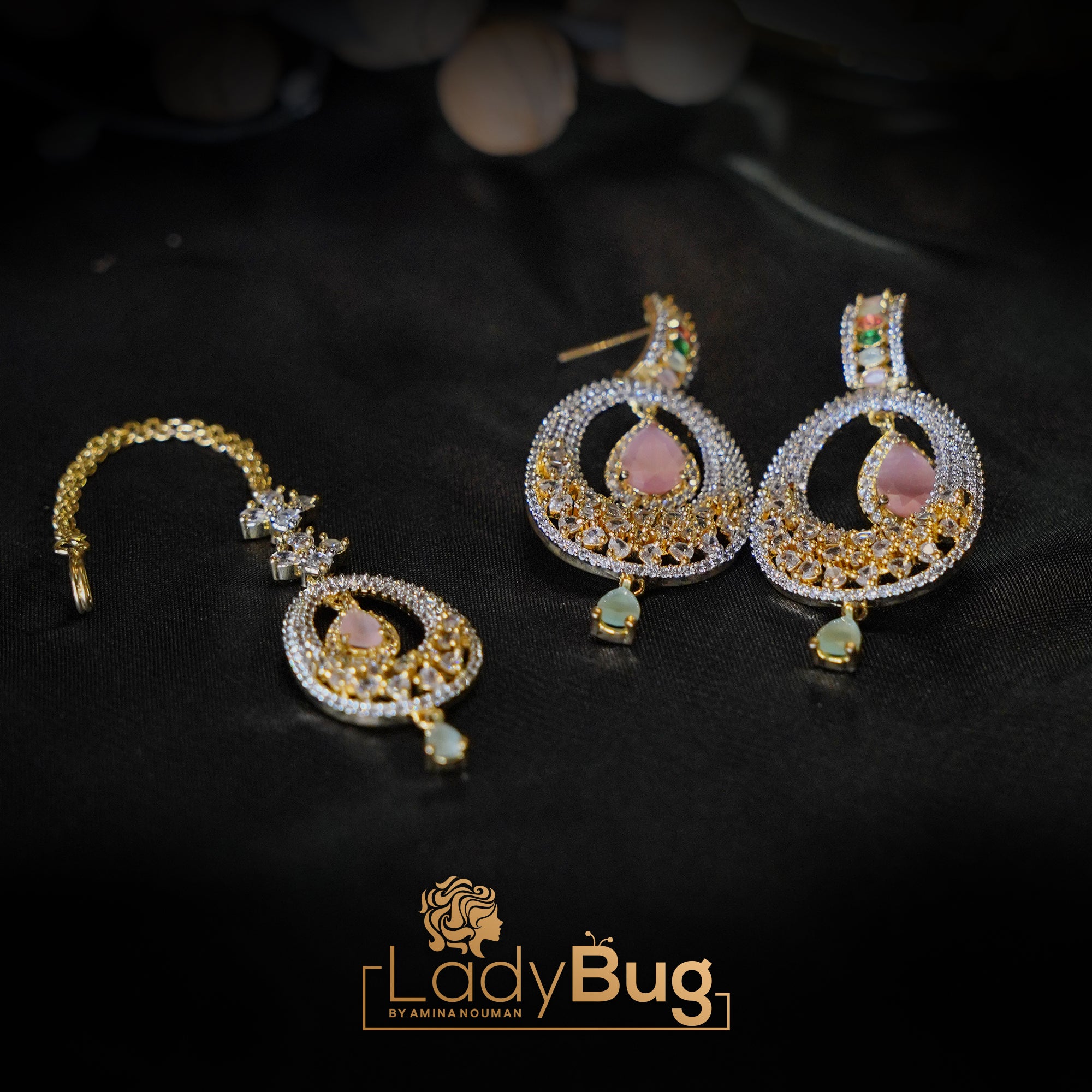 Gold Plated Zircon Earrings & Teeka