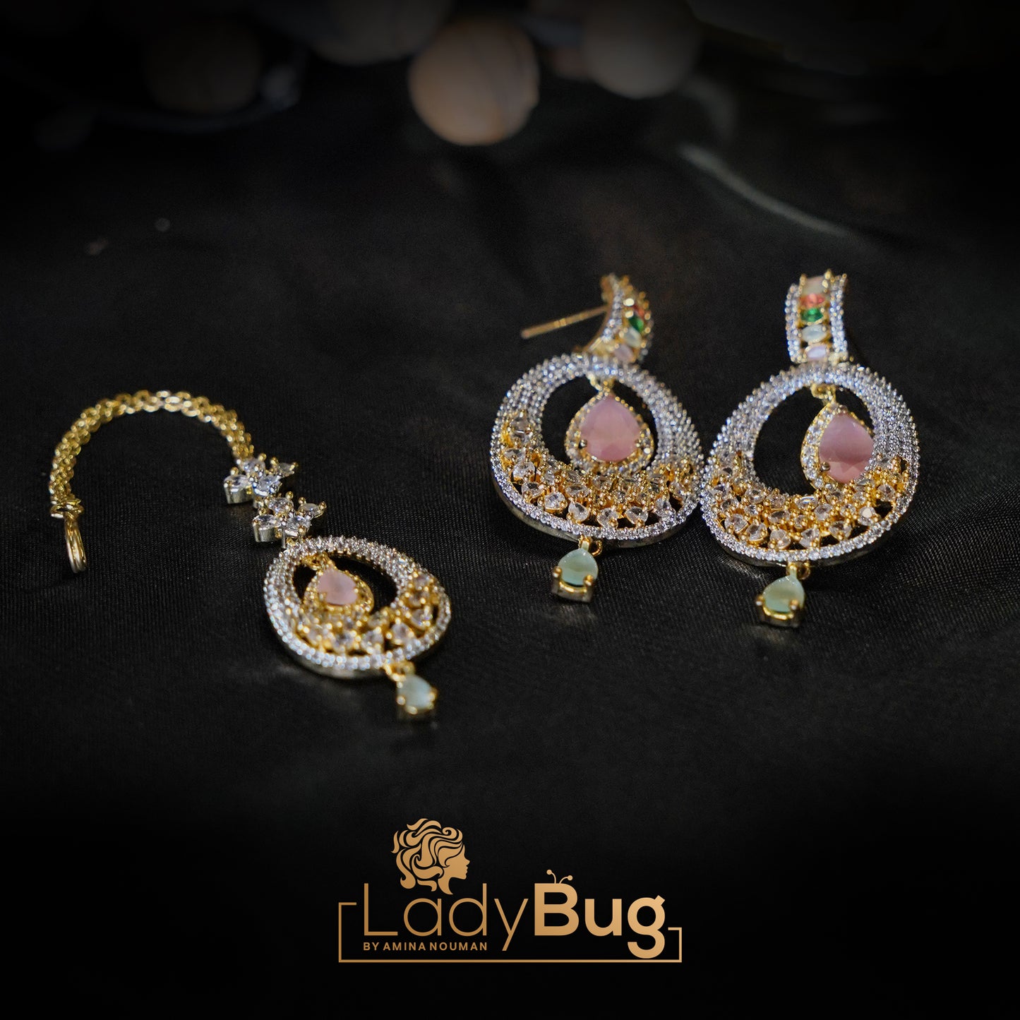 Gold Plated Zircon Earrings & Teeka