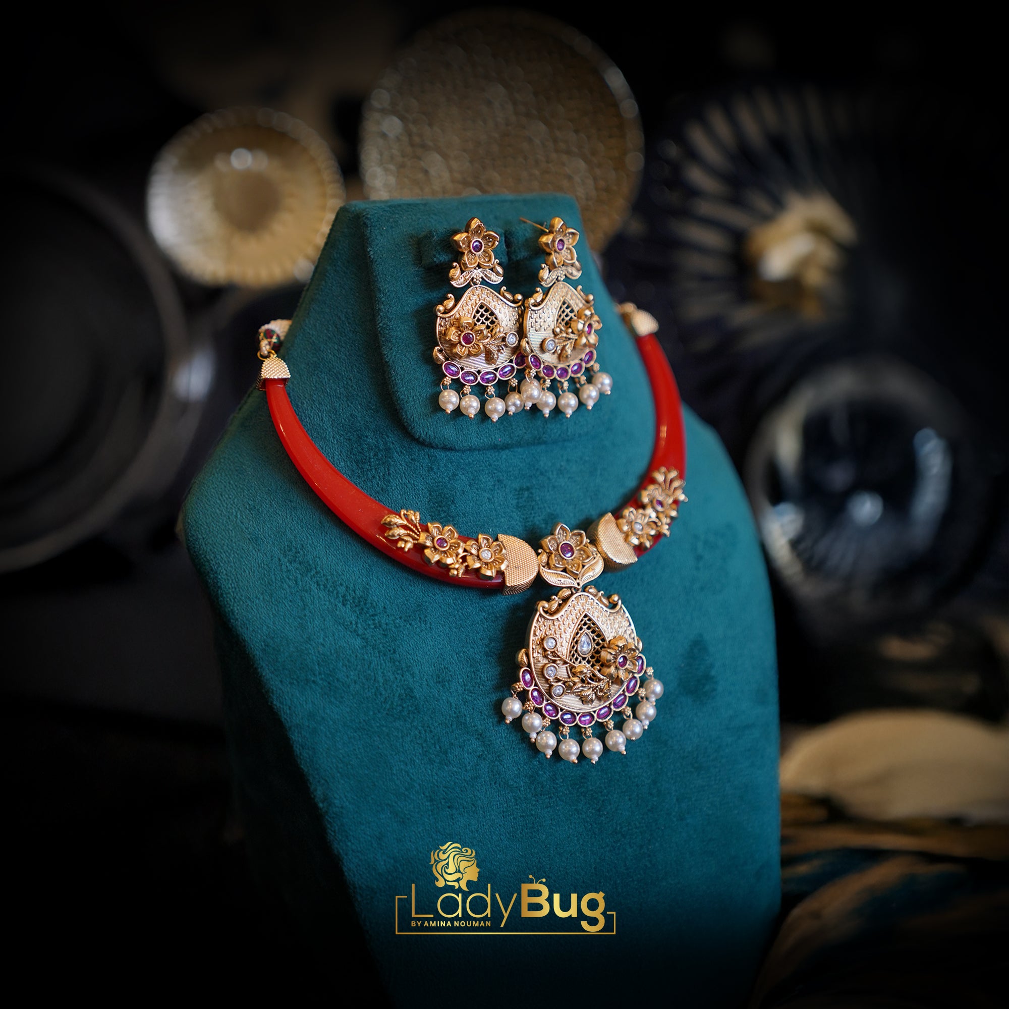 Ruby Hasli Set with Rajwari Gold