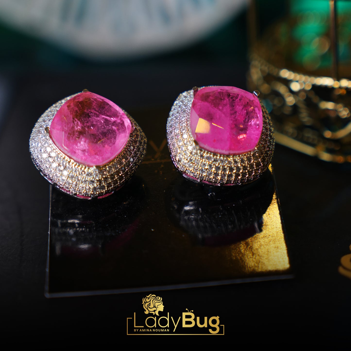 Duplet stone studs in light pink color