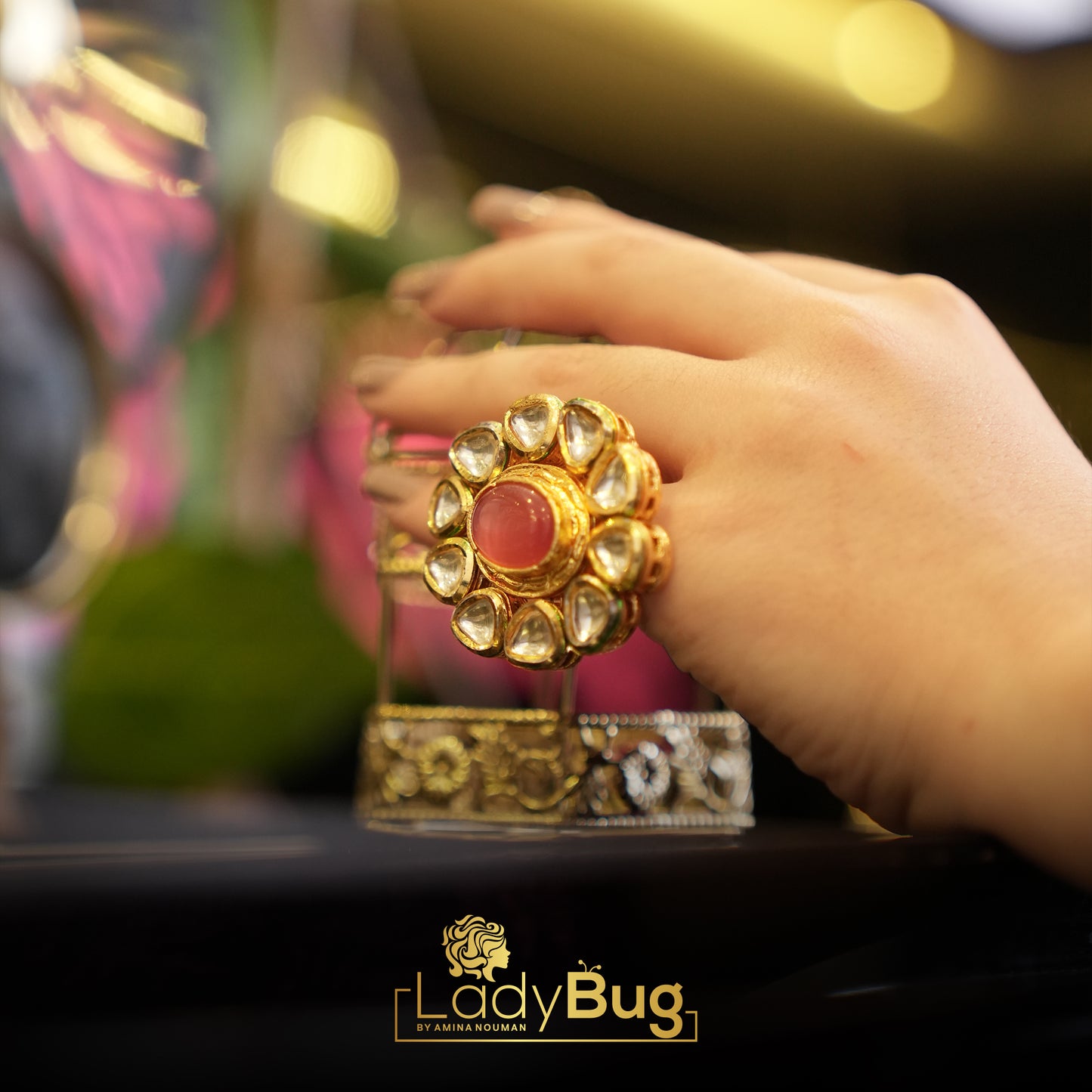 Kundan Rings with Powder Pink Stones