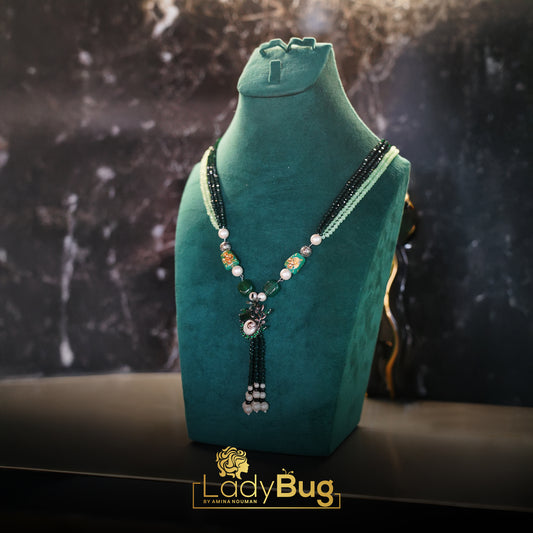 Emerald and Mint Colour Mala with Mother Pearls
