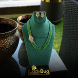 Ad Zircon Mala with Mint Color Stone & Rose Gold Polish LB-664