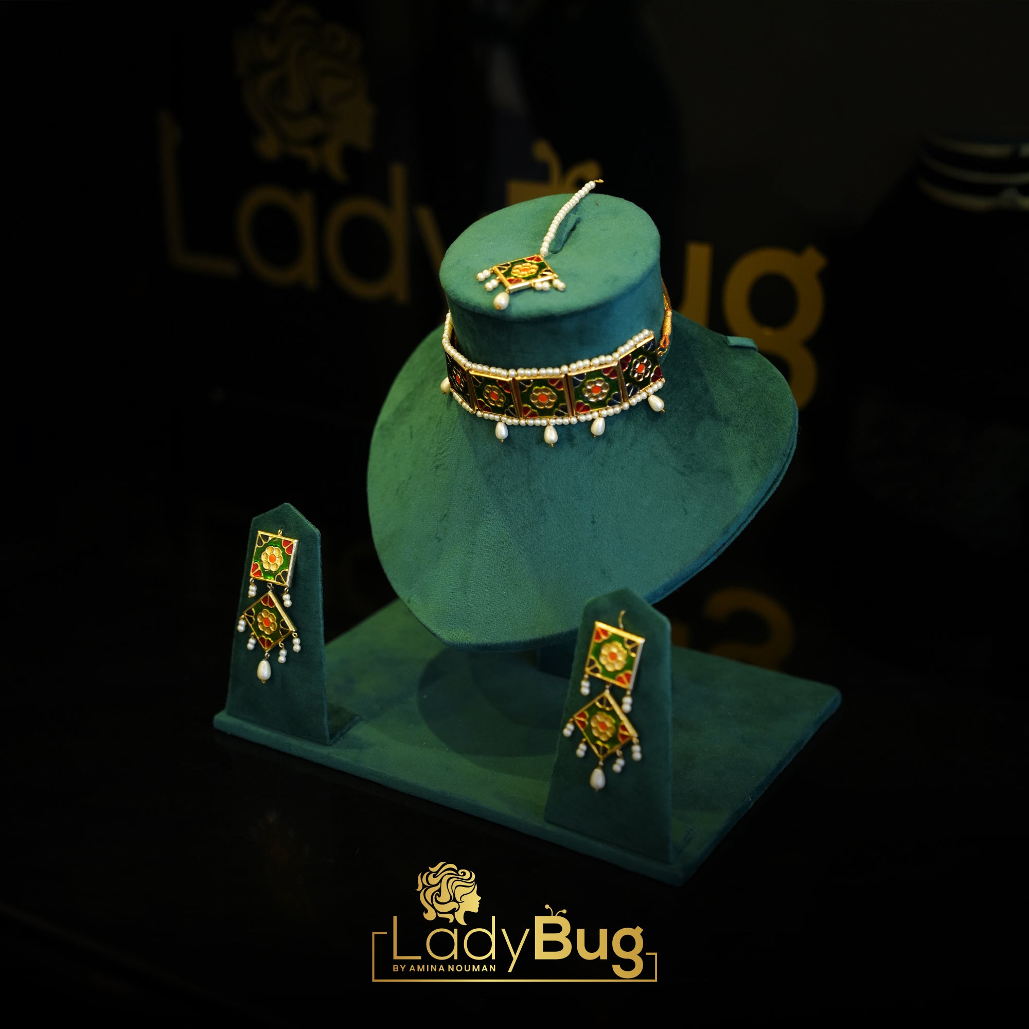 Meenakari Choker Set in Green Color (LB-691)