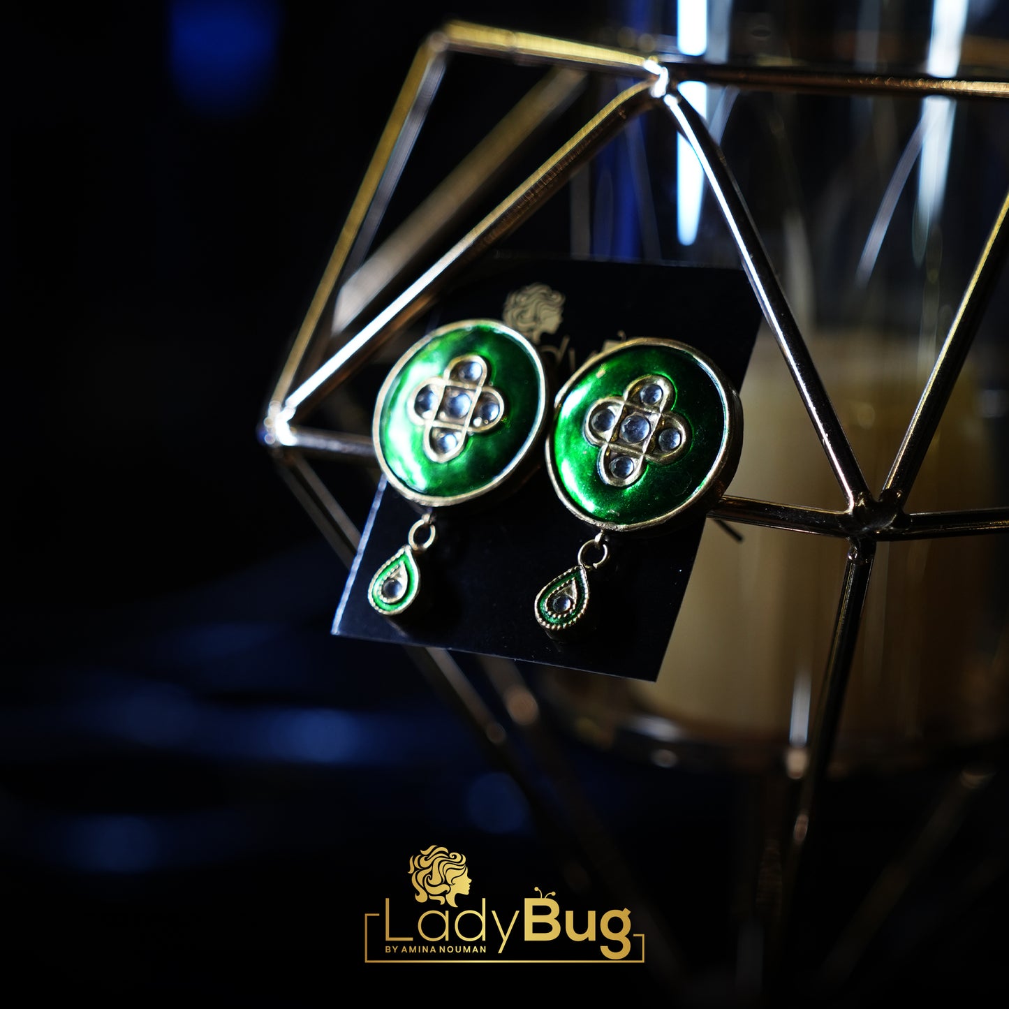 Kundan Meena Studs with Meena Kari in Emerald color