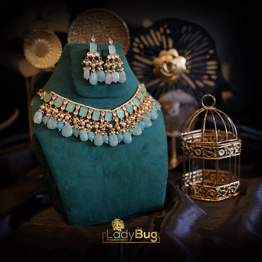 Paachi kundan Gold Plated Set with Ice Blue Color