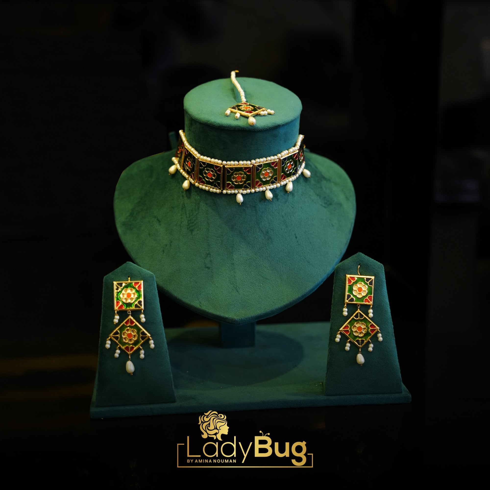 Meenakari Choker Set in Green Color (LB-691)