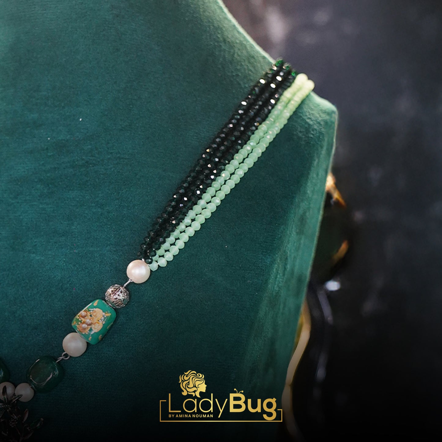 Emerald and Mint Colour Mala with Mother Pearls