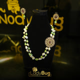 Tayani Kundan Morther Pearls Double Layers Mala with earrings in Mint color