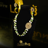 Tayani Kundan Morther Pearls Double Layers Mala with earrings in Mint color