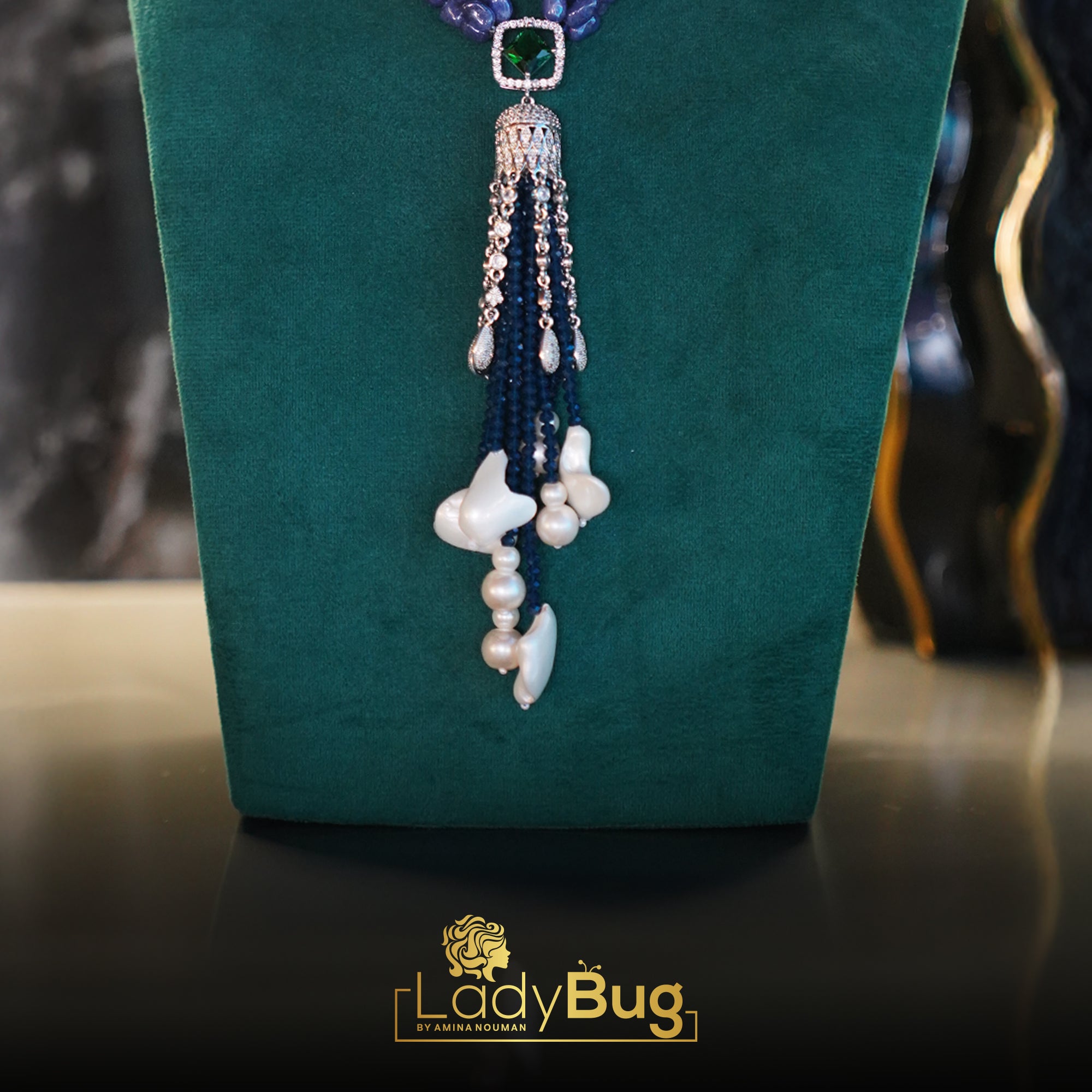 Sapphire Long Mala with Baroque Stone (LB-650)