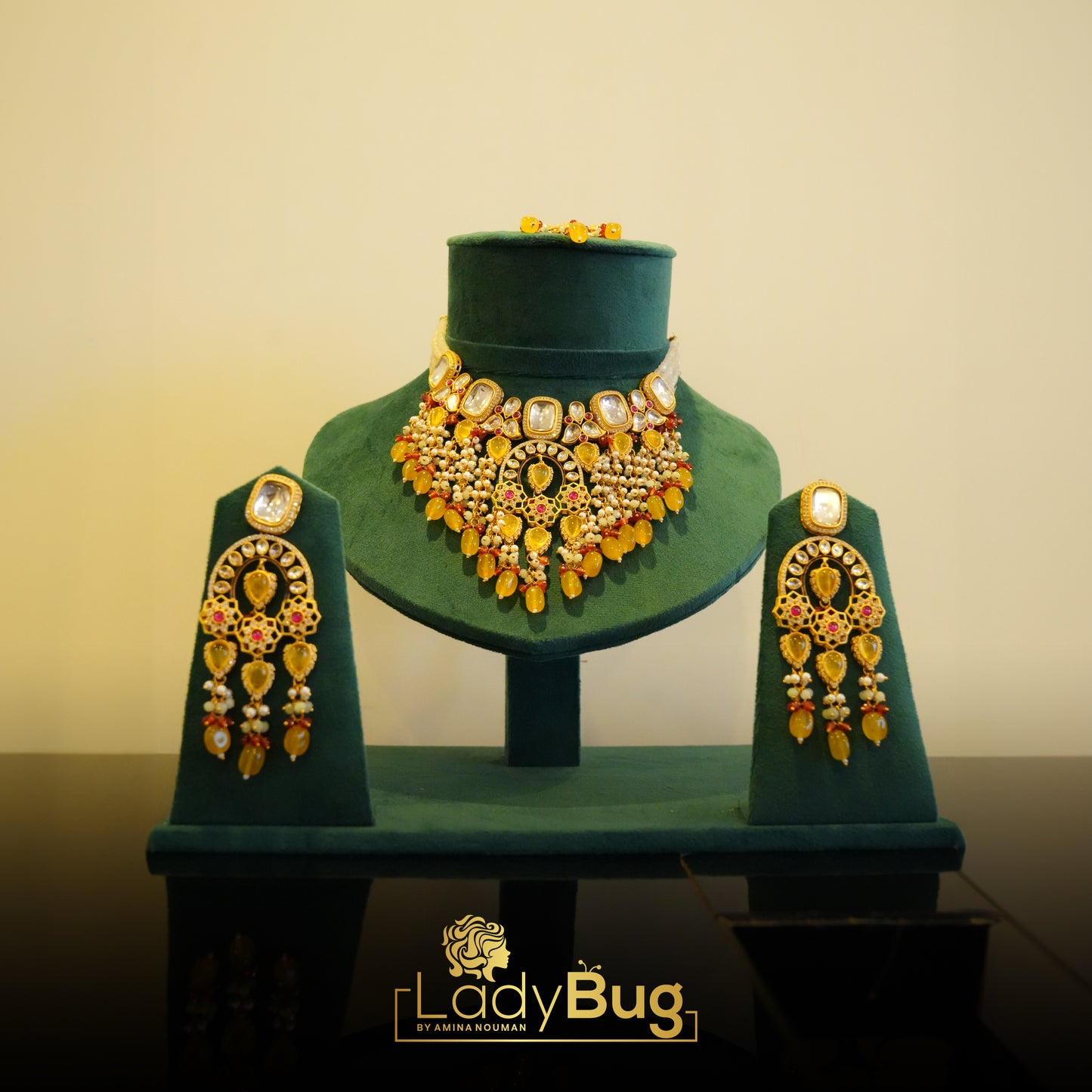 Mate Polish Gold Pachi Kundan Necklace Set