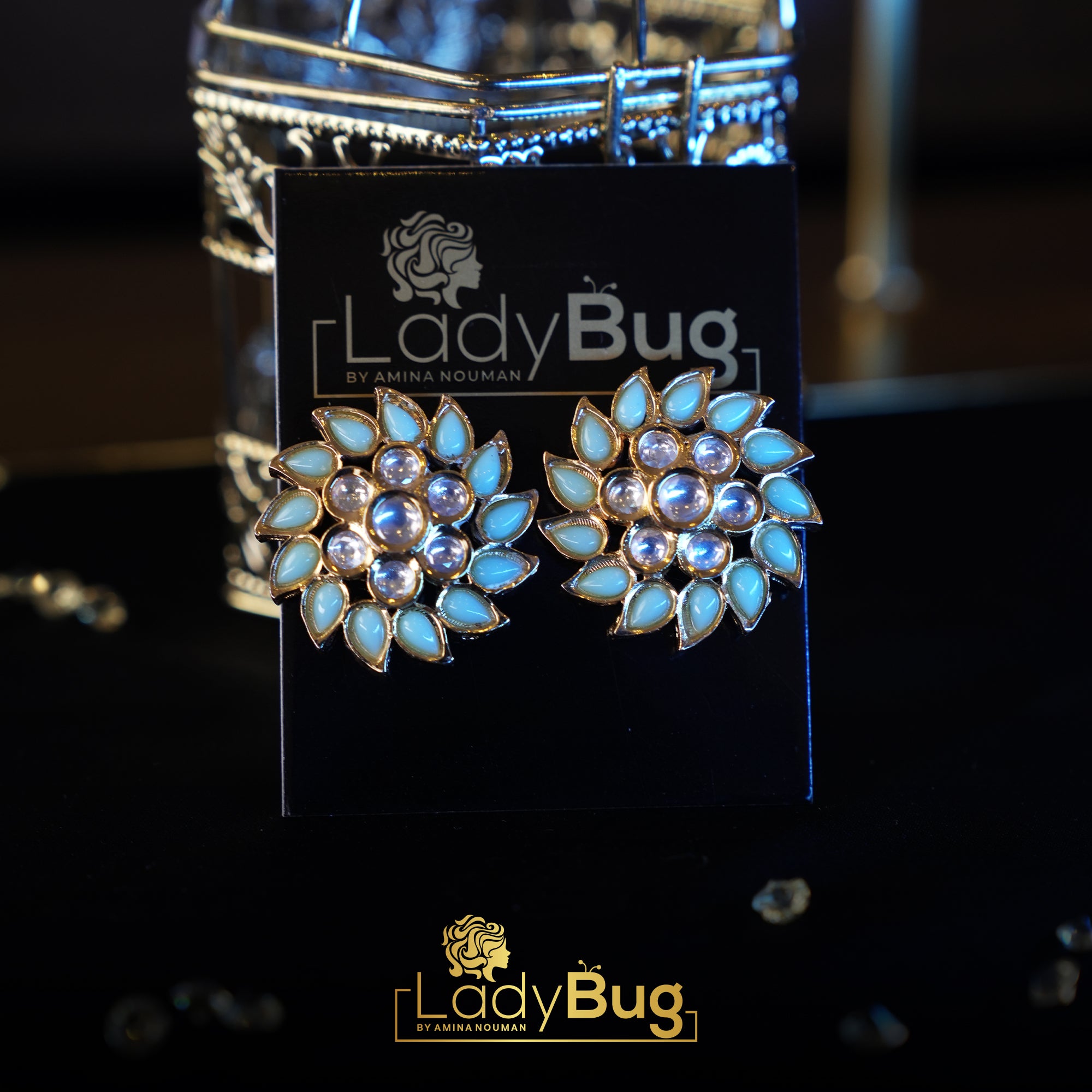 Mint and White stone studs