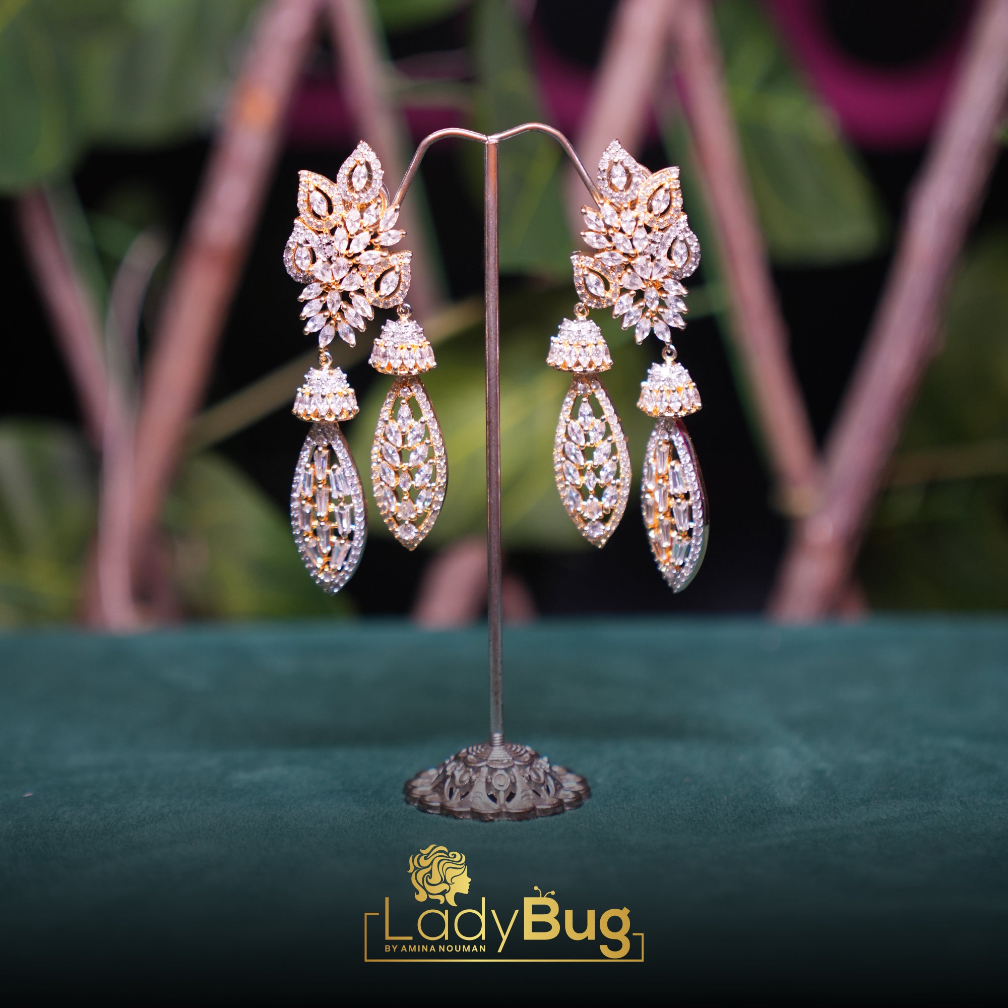 Gold Plated White Zircon Earrings