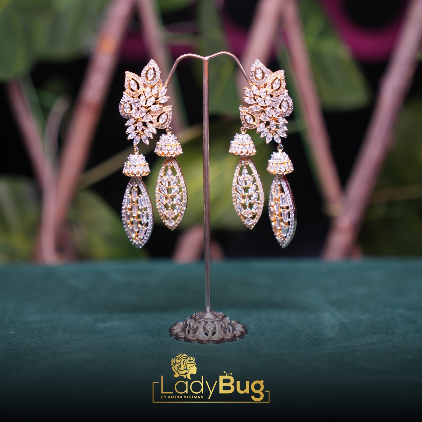 Gold Plated White Zircon Earrings