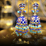 Kundan Jhumka with Meena in blue color