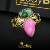 Gold-plated, Karaoke stone Kara in Hot Pink color