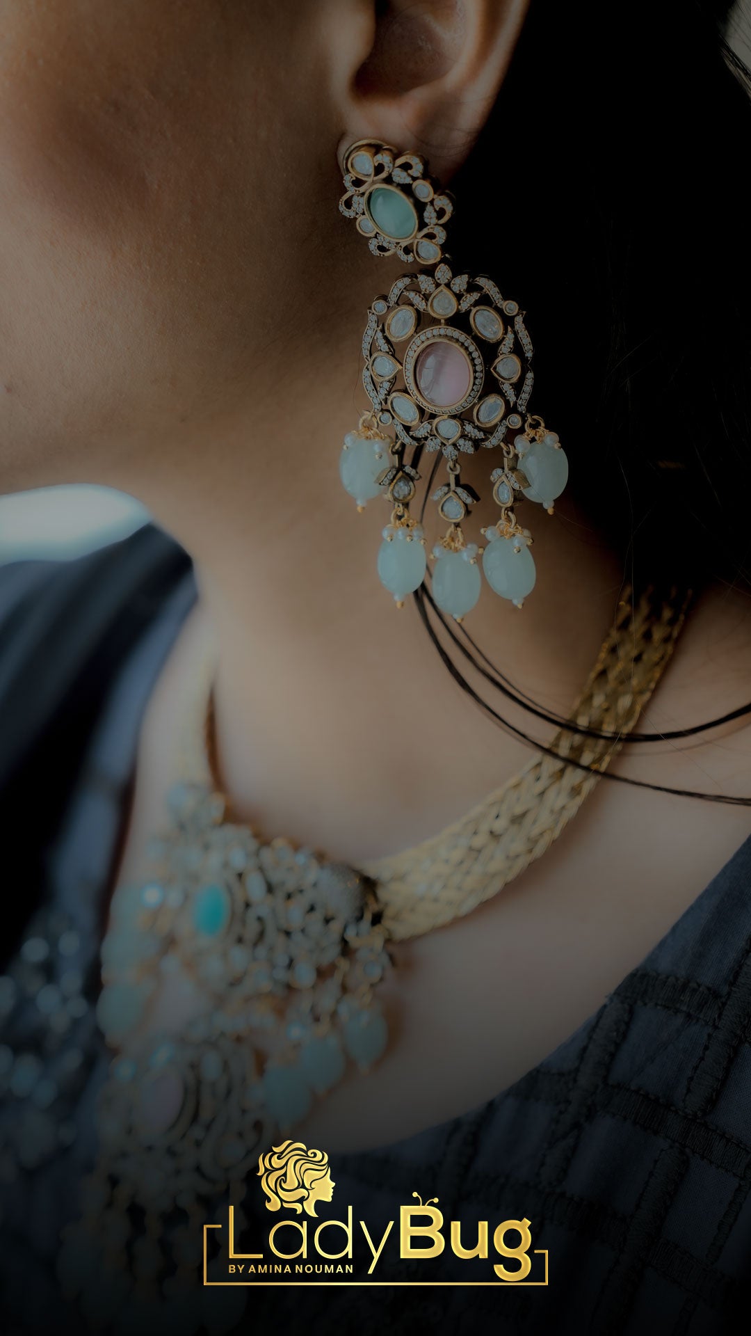 AD Zircon in a Diamond Cut Necklace Set.