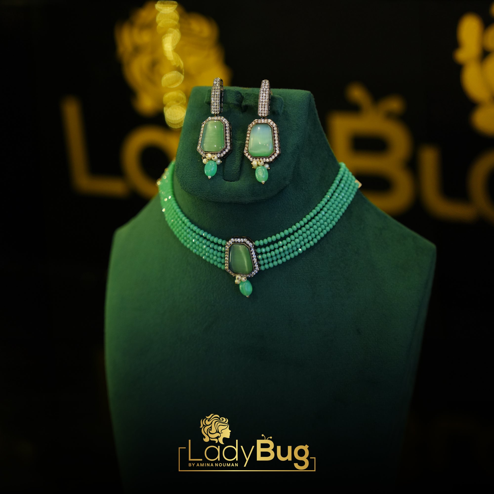 Single Stone Choker Set with Mint Color