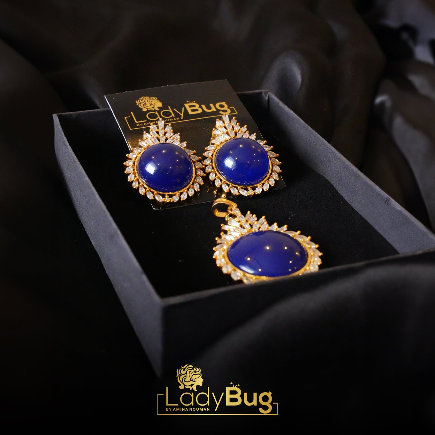 gold-plated pendant set with Zircon & Sapphire stones