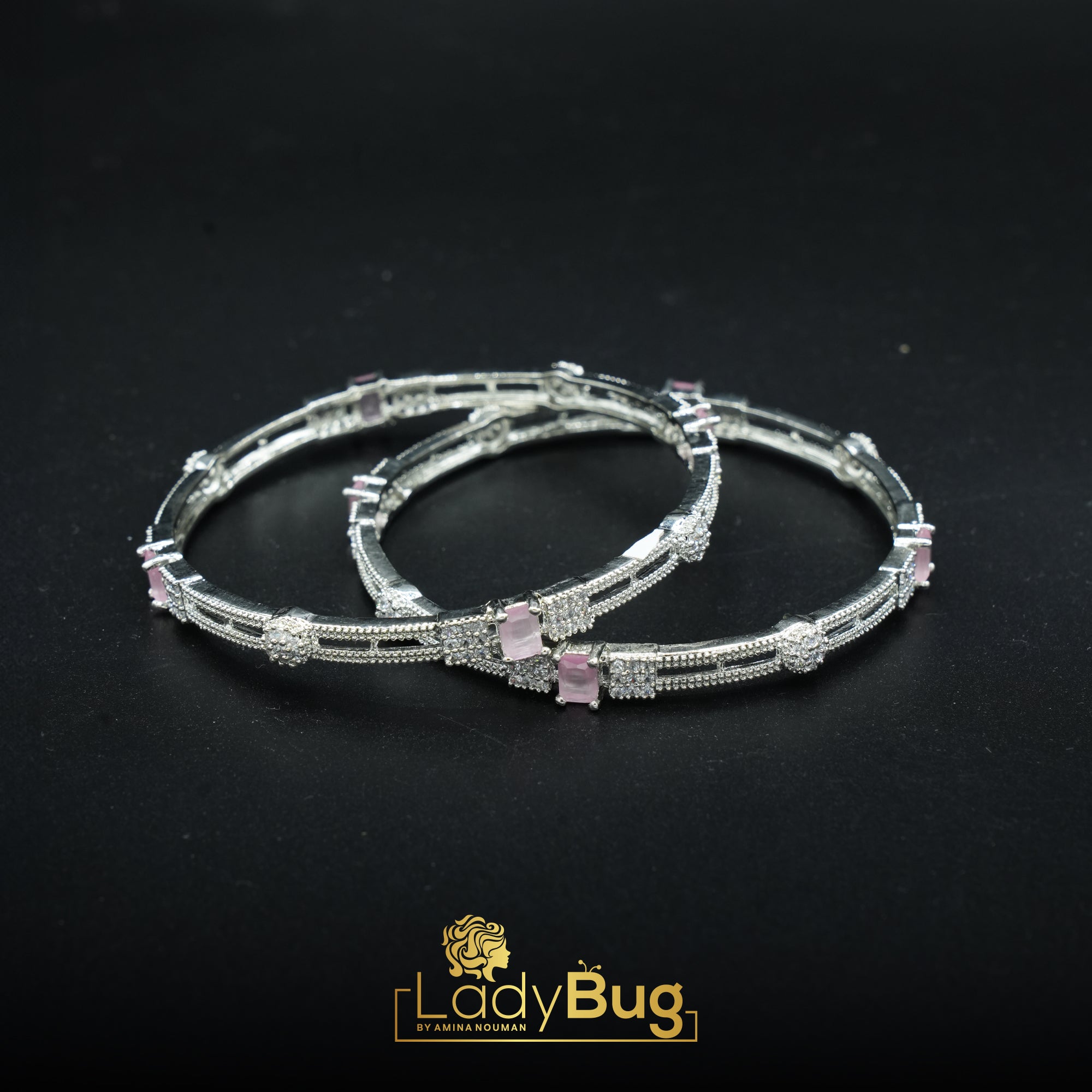 Rhodium-plated Powder Pink Bangles (LB-172, 173)