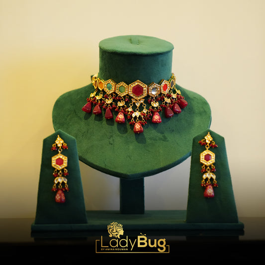 Kundan Necklace Set with colorful and ruby stones