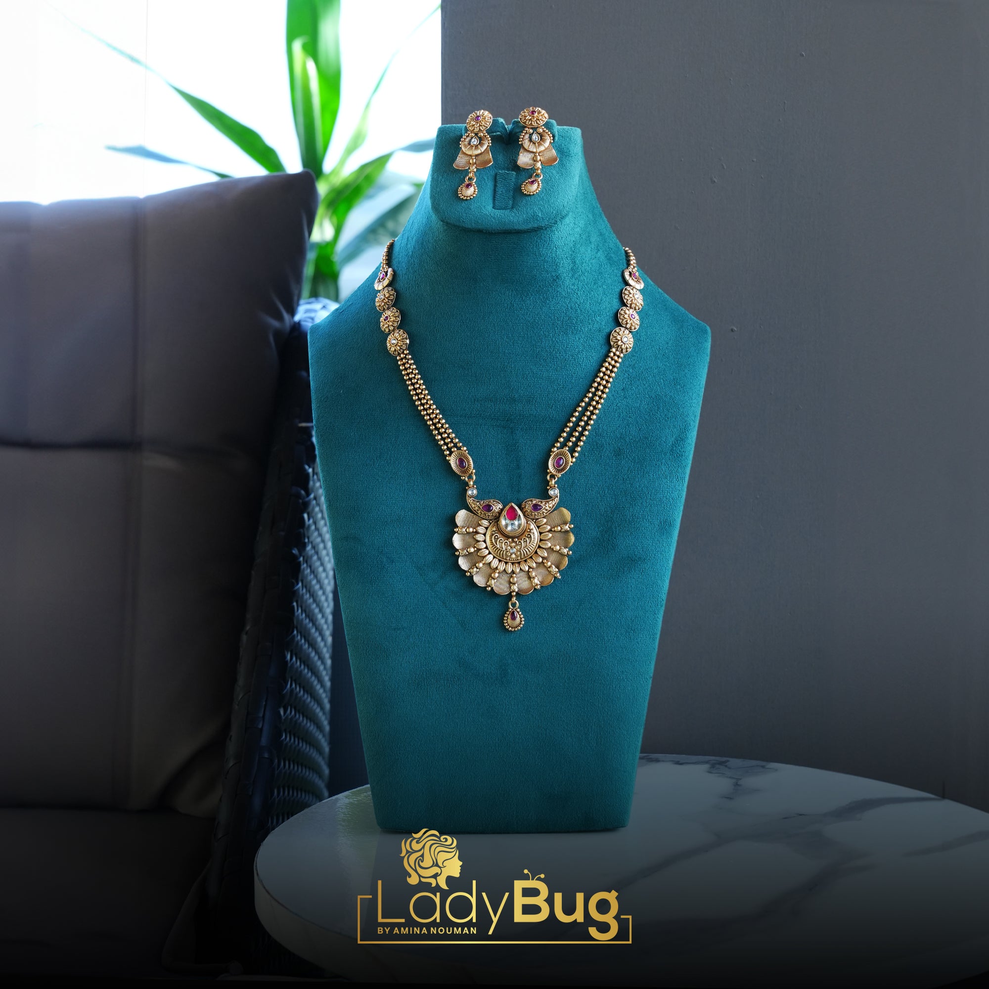 Rajwari Mala Set with Rubi Stone