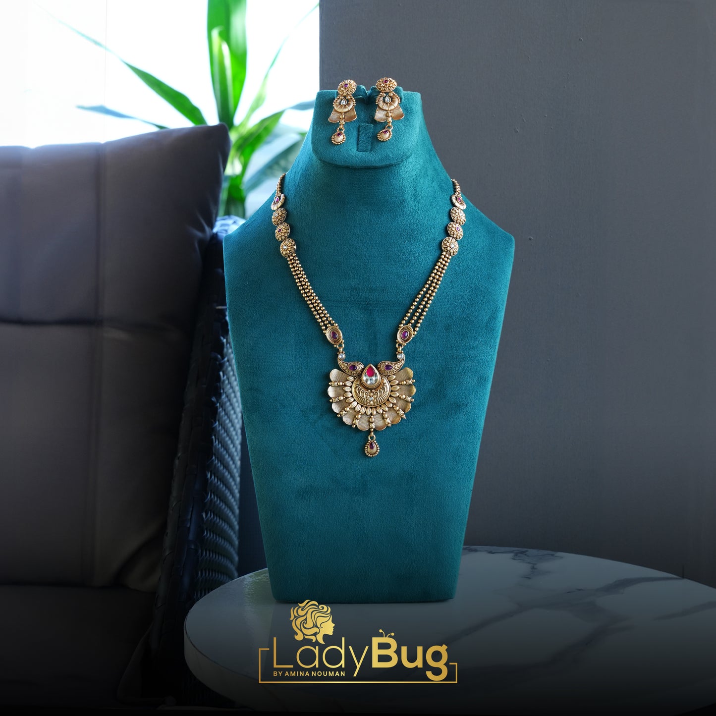 Rajwari Mala Set with Rubi Stone