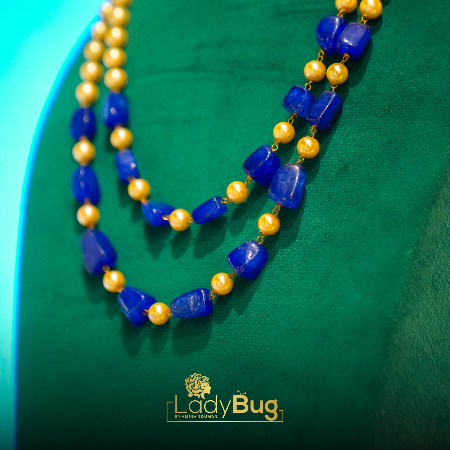 Sapphire Mala with Pearls, Double Layers (LB-542)