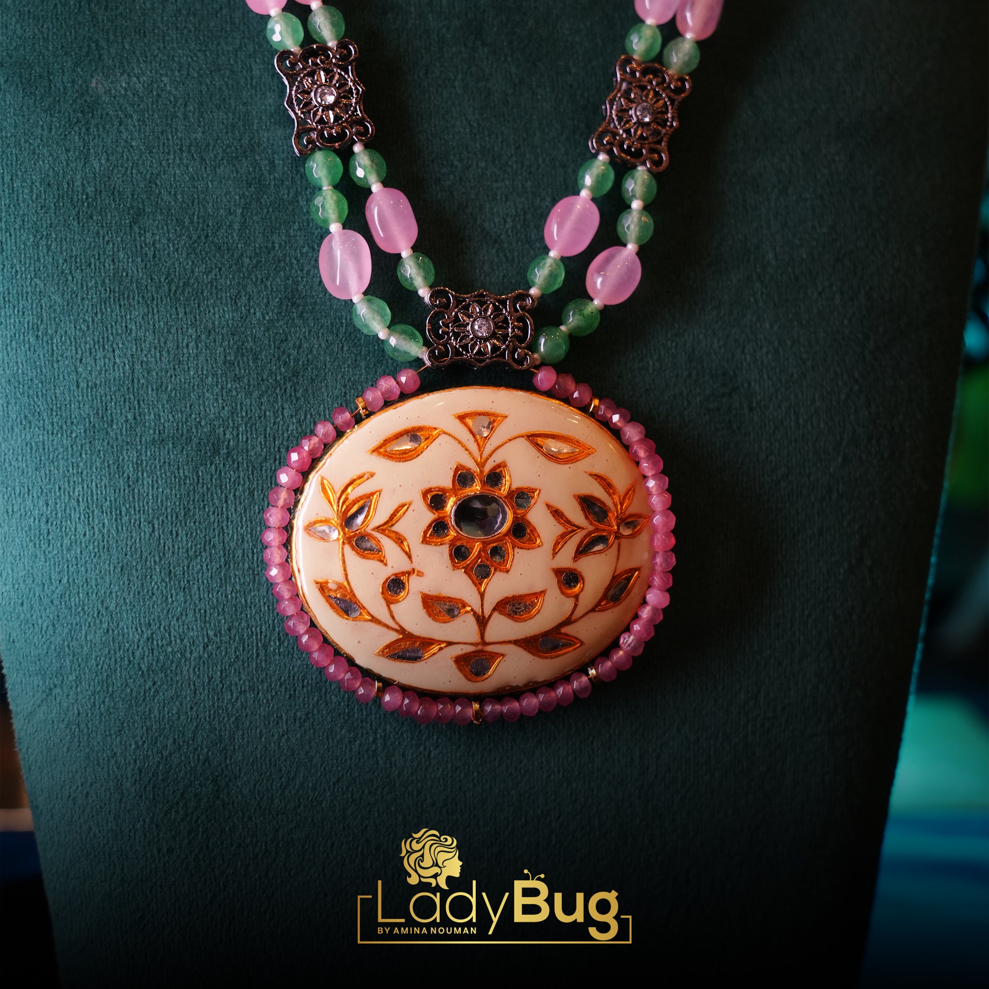 Sheesha Kundan Mala with Meenakari back, powder pink and mint color lb 223