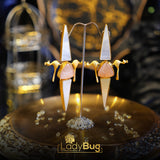 Long stone birdy earrings in champagne color (LB-418)