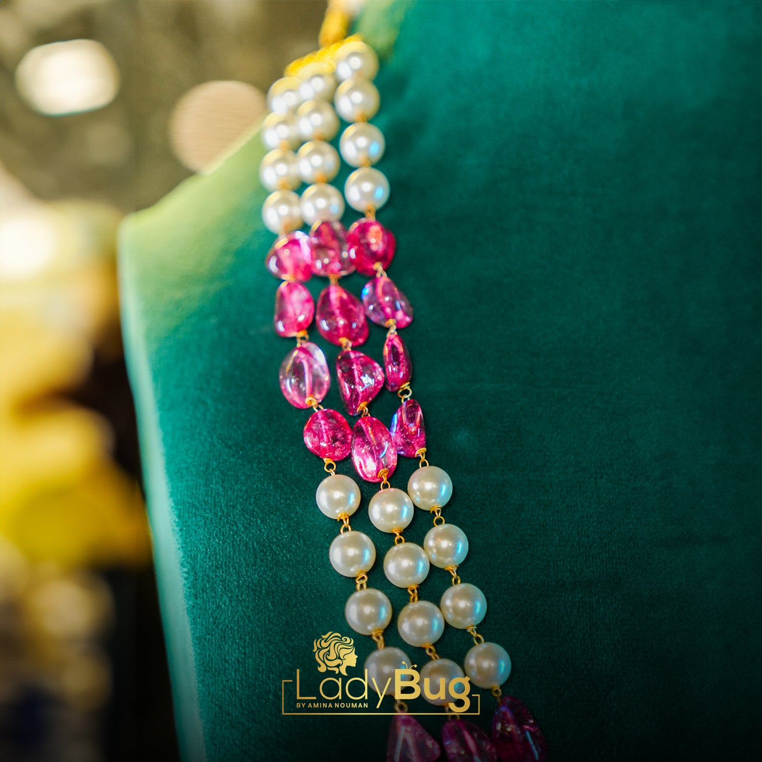 Pink Marble Stone Mala ( LB-543)