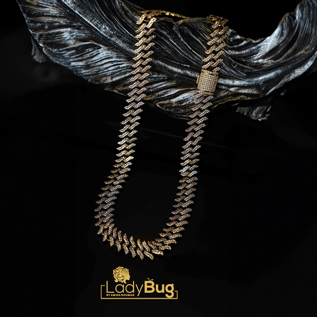 Rhodium-Plated, Double-Sided Chain with Premium Quality American Diamond (LB-877)