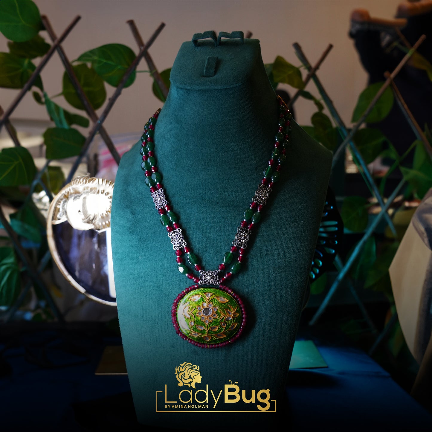 Sheesha Kundan Mala with Meenakari back emerald & ruby color