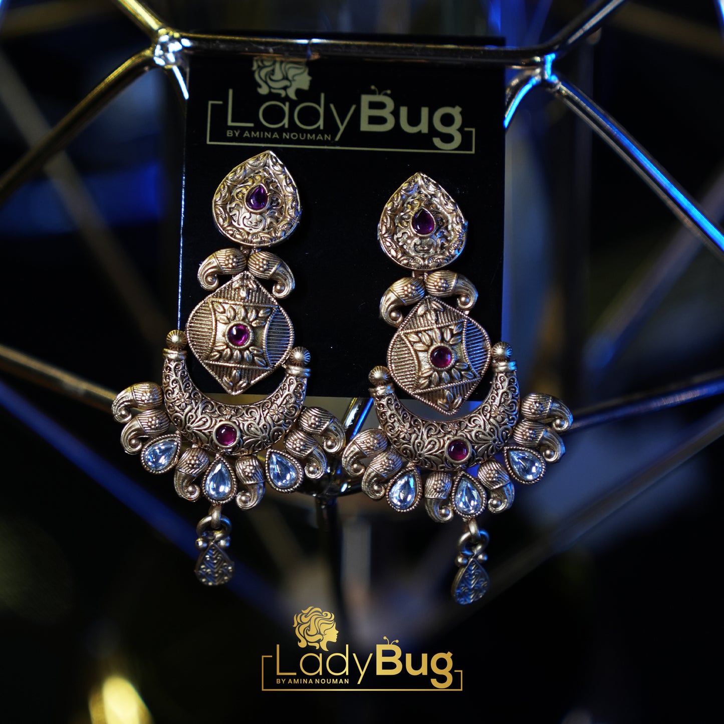 Rajwari Kundan Earrings in Ruby color