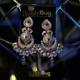Rajwari Kundan Earrings in Ruby color