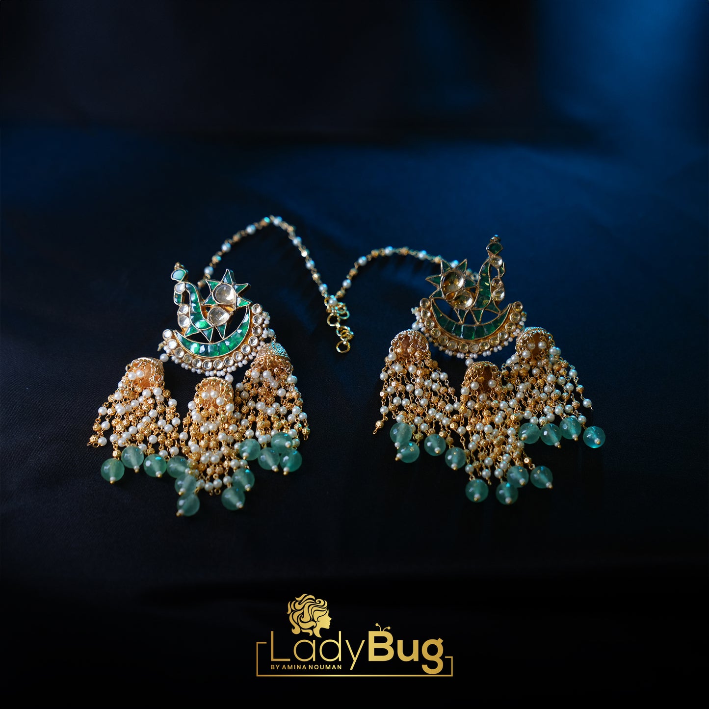 Tyaani Kundan Jhumka earrings in mint color