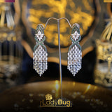 Zircon long earrings in Emerald color  (LB-401)